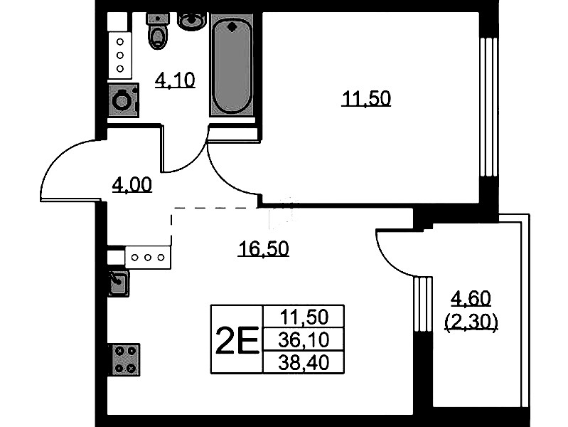 1-комнатная квартира 38.4 м², 7/11 эт., ЖК «А101 Лаголово»